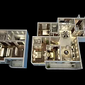 Residential Bird's Eye View Planning with Floor Plan Room Layout and Furniture Details