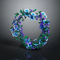 Decorative Circular Wreath With Blue Purple Flowers Green Leaves For Home Decoration