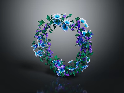 Decorative Circular Wreath With Blue Purple Flowers Green Leaves For Home Decoration 3d model