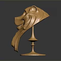 Detailed Golden Lion Head Game Movie Character Sculpture With Shiny Surface And Base
