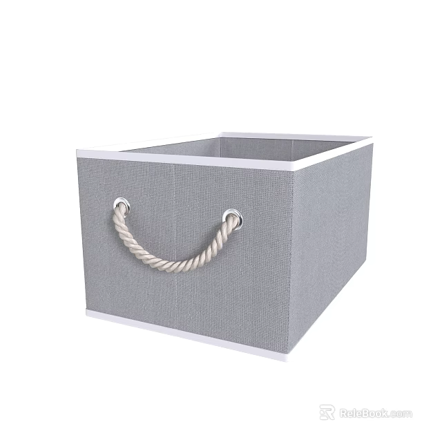 Gray Square Fabric Storage Basket with Rope Handles for Home Organization 3d model 
