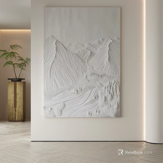 White Textured Abstract Painting With Mountain Pattern For Contemporary Home Interior Wall Art 3d model 