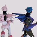 Futuristic Blue Purple And Pink White Robot Figures With Standing Mechanical Design