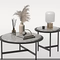 Modern Coffee Table Featuring Marble Top Black Metal Frame Pampas Grass Reed Diffuser and Book 3d model