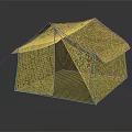 Yellow Canvas Tent With Triangular Roof And Support Ropes For Outdoor Use