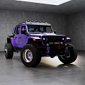 Purple Off Road Car With Large Tires And Roof Lights In Studio Setting