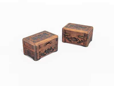 Two Small Ornate Wooden Boxes With Intricate Carved Floral Patterns 3d model
