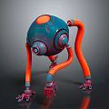 Robot Character With Blue Spherical Body And Orange Mechanical Legs