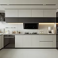 Modern Kitchen Interior With White And Black Cabinets Central Island And Appliances
