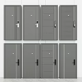 Gray Modern Security Doors With Various Panel Designs And Door Handles 3d model
