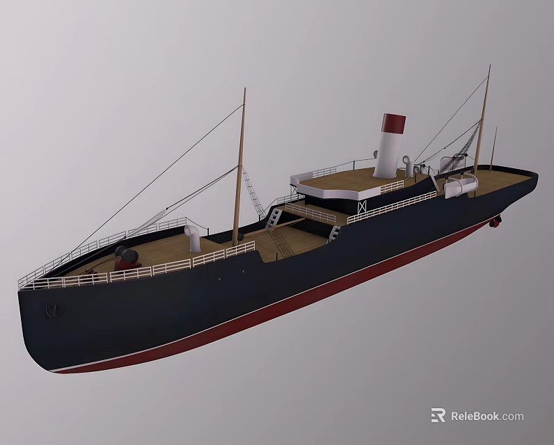 Vintage Ship Model With Black Hull Red Bottom White Superstructure Red Chimney And Masts 3d model 