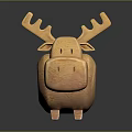 Wooden Moose Shaped Decorative Furniture Piece With Orange Finish And Antlers
