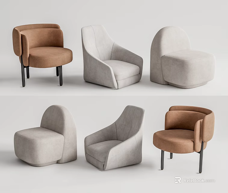 Modern Single Sofa in Brown and Light Gray with Minimalist Designs 3d model