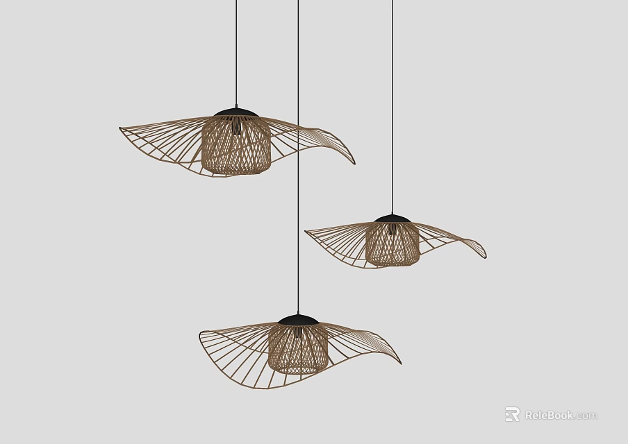 Modern Wicker Pendant Lights With Fan Shaped Design For Interior Decoration 3d model
