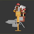 Various Yellow Block Characters with Mushroom and Animal Head Decorations Holding White Items