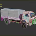 White UN Truck With Canvas Covered Cargo Bed Spare Tire And Blue Windows