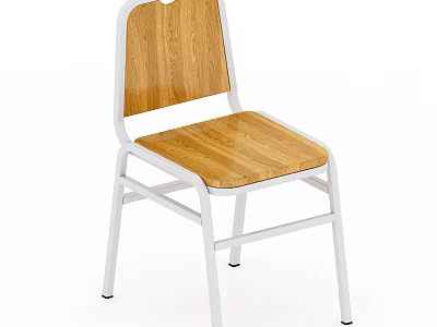 Modern Leisure Chair With Wooden Seat Backrest And White Metal Frame Design 3d model