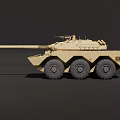 Desert Camouflage Armored Tank With Large Cannon And Six Wheels