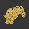 Golden Polygonal Bull Sculpture on Dark Background with Shiny Reflection