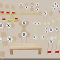 Wooden Model Building Components Featuring X Marked Parts Various Shapes And Bench