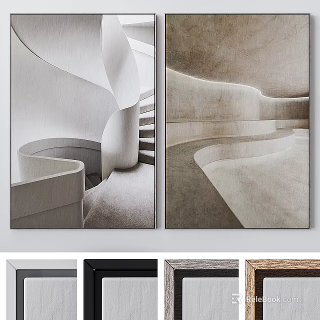 Modern Architectural Interior With Curved Structures And Spiral Staircase Design 3d model