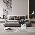 Modern Bedroom Interior Design With Comfortable Bed Nightstands Built in Wardrobe And Abstract Painting