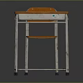 Classic Student Desk And Chair With Orange Top And Metal Frame