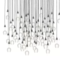Multiple Transparent Glass Chandeliers with Unique Hanging Design in Modern Interior