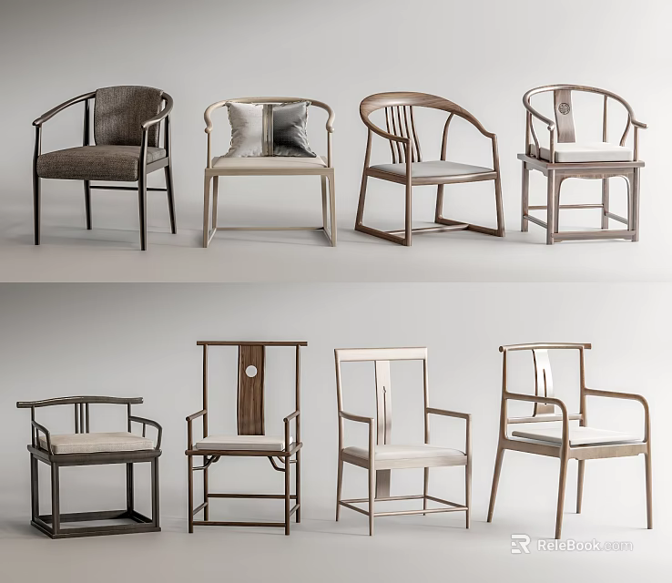 Leisure Chairs Various Modern Traditional Designs With Wooden Frames Upholstered Seats And Backrest Shapes 3d model 