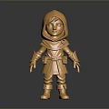Golden Cartoon Style Hooded Armor Character Figure With Shiny Surface