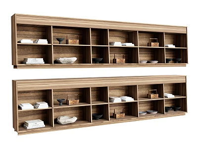 Decorative Ornament Combination With Wooden Open Multi Compartment Shelves For Storage 3d model