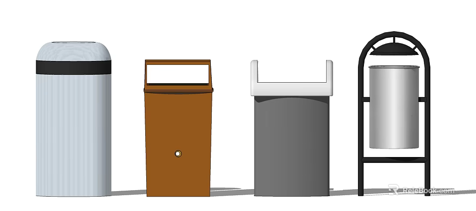 Public Trash Bins With Brown Gray White Colors And Modern Designs For Public Areas 3d model 