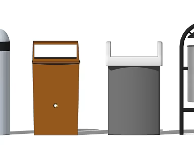 Public Trash Bins With Brown Gray White Colors And Modern Designs For Public Areas 3d model
