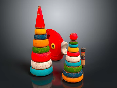 Colorful Stacking Ring Toys With Conical Structure And Fish Shaped Design 3d model
