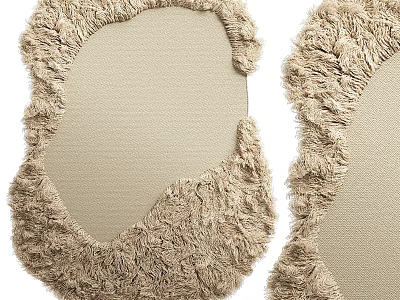 Fluffy Beige Shaped Rug With Soft Texture And Irregular Frayed Edges For Home Decor 3d model