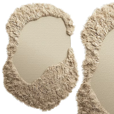 Fluffy Beige Shaped Rug With Soft Texture And Irregular Frayed Edges For Home Decor 3d model