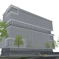 Modern Office Buildings With Glass Curtain Walls Water Pool And Grass Lawn