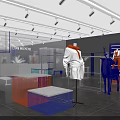 Modern Clothing Store Interior With Stylish Mannequins Colored Display Platforms And Decorative Lighting