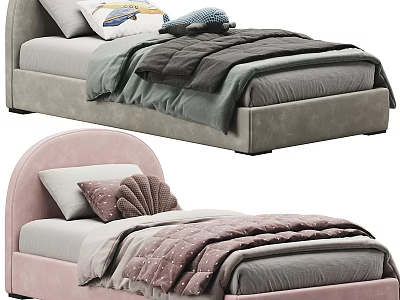 Modern Stylish Single Bed Interior Designs With Gray And Pink Frames And Cozy Bedding 3d model