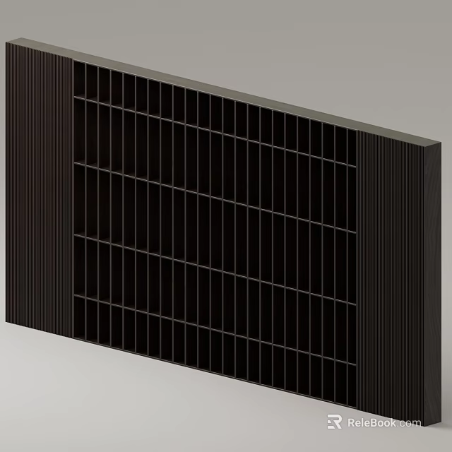 Black Decorative Grid Panel With Wooden Frame And Metal Grilles 3d model 