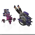 Two Colorful Robots With Pink Purple Mechanical Structure And Spiked Wheels