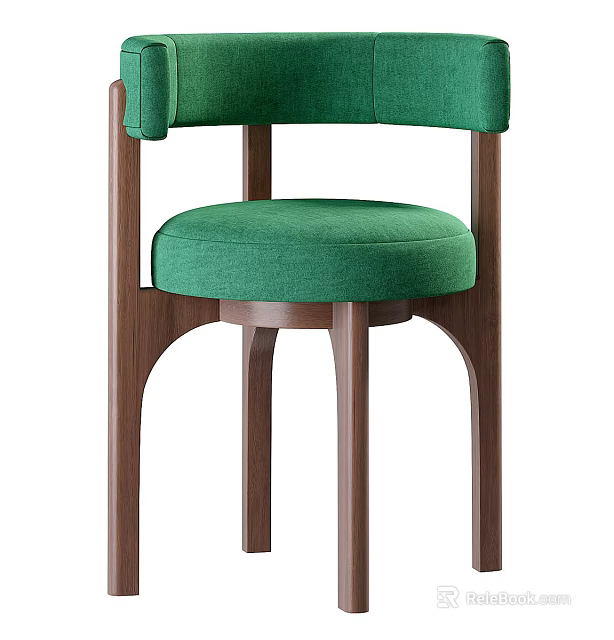 Elegant Green Upholstered Dining Chair With Wooden Frame Modern Comfortable Design 3d model 