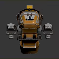 Futuristic Sci Fi Spaceship 3D Model With Orange Yellow Metallic Exterior And Detailed Cockpit