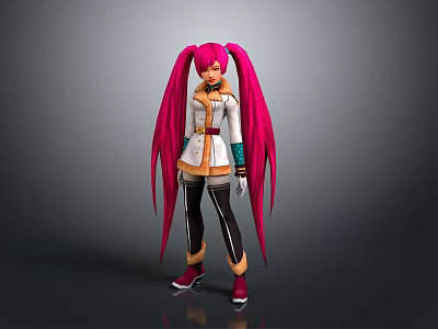 Game Movie Character With Long Pink Pigtails White Coat Orange Lining Black Pants Red Boots 3d model