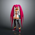 Game Movie Character With Long Pink Pigtails White Coat Orange Lining Black Pants Red Boots
