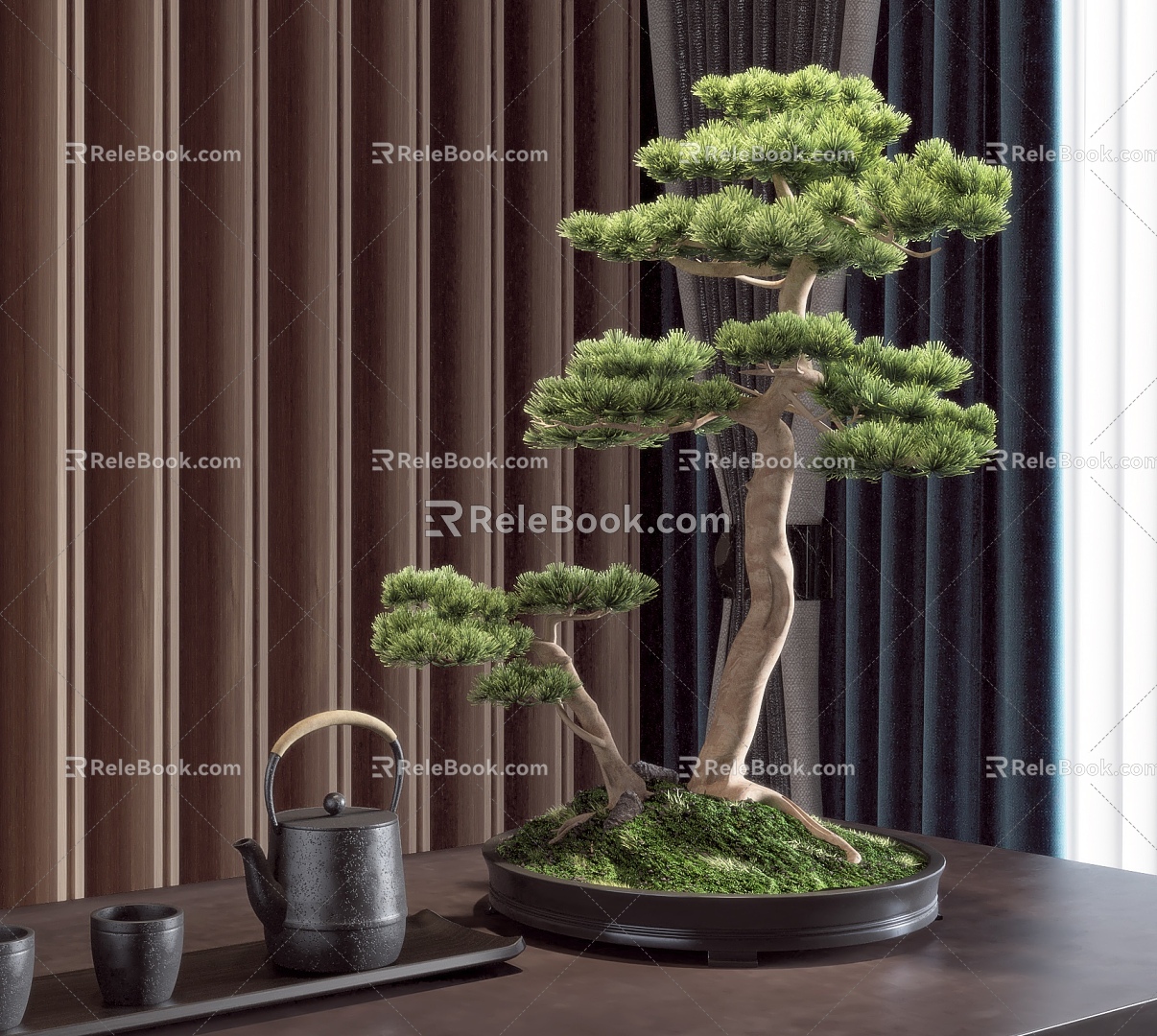 New Chinese Pine Bonsai Bonsai Tea Set Ornaments Combination 3d model