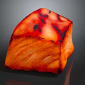 Juicy Orange Red Roasted Meat Chunk With Charred Surface And Tender Texture