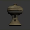 Ancient Ceramic Sculpture Carving With Decorative Lid Hollowed-out Base And Intricate Carved Patterns