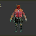 Cartoon Worker Character In Red And Orange Uniform With Hat And Tools