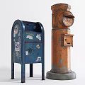 Vintage Public Mailboxes Blue And Orange With Stickers And Graffiti Design